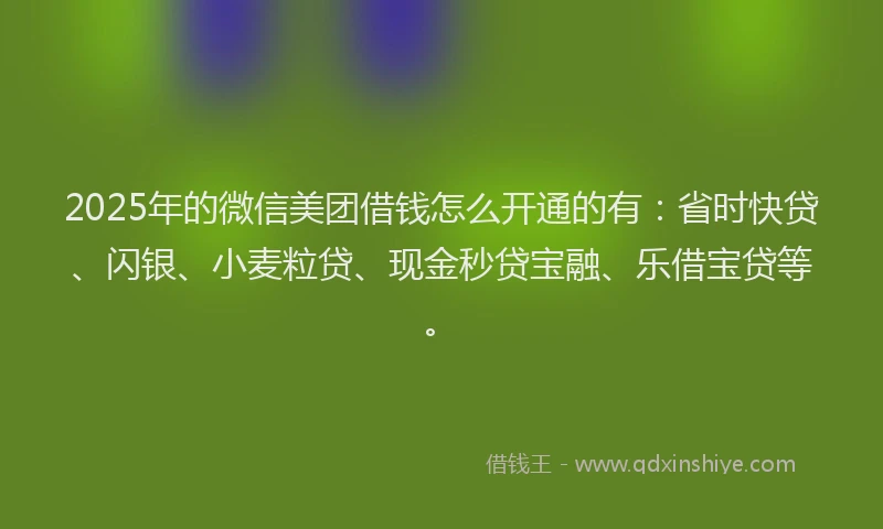 2025年的微信美团借钱怎么开通的有：省时快贷、闪银、小麦粒贷、现金秒贷宝融、乐借宝贷等。