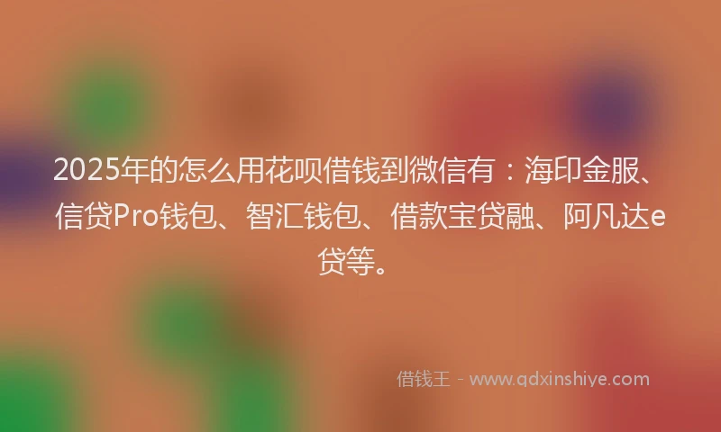 2025年的怎么用花呗借钱到微信有：海印金服、信贷Pro钱包、智汇钱包、借款宝贷融、阿凡达e贷等。