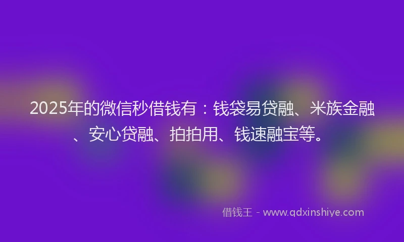 2025年的微信秒借钱有：钱袋易贷融、米族金融、安心贷融、拍拍用、钱速融宝等。