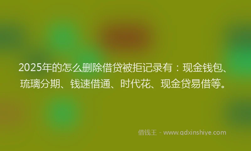 2025年的怎么删除借贷被拒记录有：现金钱包、琉璃分期、钱速借通、时代花、现金贷易借等。
