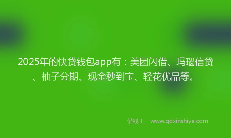 2025年的快贷钱包app有：美团闪借、玛瑙信贷、柚子分期、现金秒到宝、轻花优品等。
