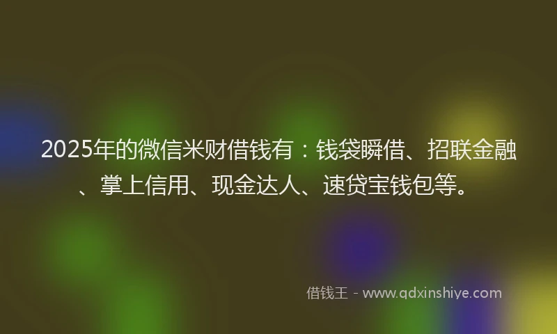 2025年的微信米财借钱有：钱袋瞬借、招联金融、掌上信用、现金达人、速贷宝钱包等。
