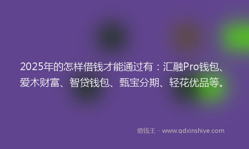 2025年的怎样借钱才能通过有：汇融Pro钱包、爱木财富、智贷钱包、甄宝分期、轻花优品等。