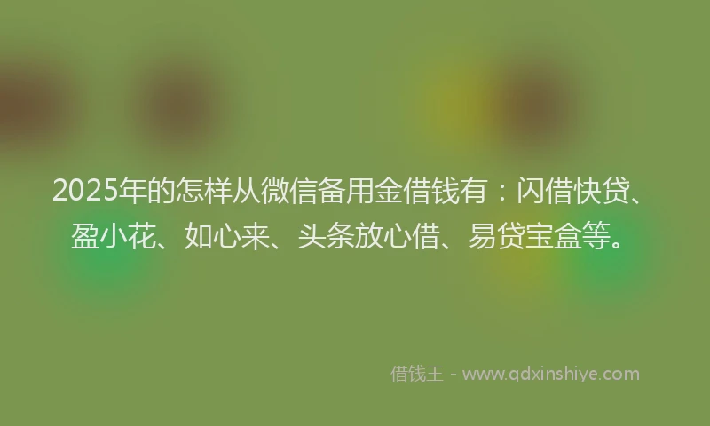 2025年的怎样从微信备用金借钱有：闪借快贷、盈小花、如心来、头条放心借、易贷宝盒等。