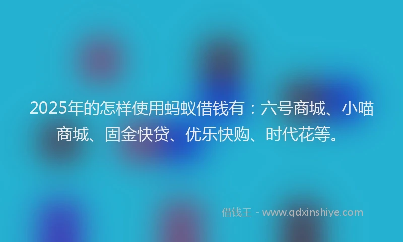 2025年的怎样使用蚂蚁借钱有：六号商城、小喵商城、固金快贷、优乐快购、时代花等。