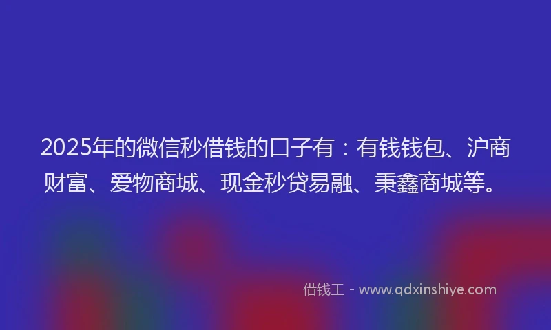 2025年的微信秒借钱的口子有：有钱钱包、沪商财富、爱物商城、现金秒贷易融、秉鑫商城等。