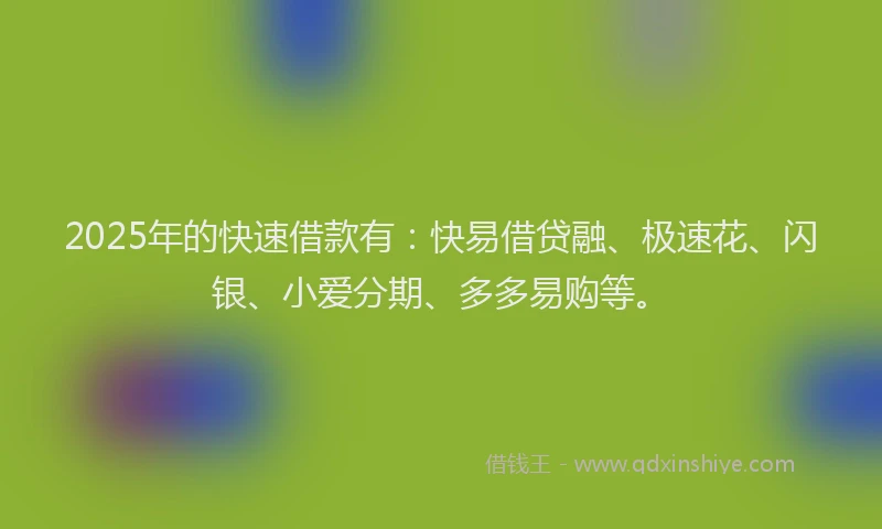2025年的快速借款有：快易借贷融、极速花、闪银、小爱分期、多多易购等。