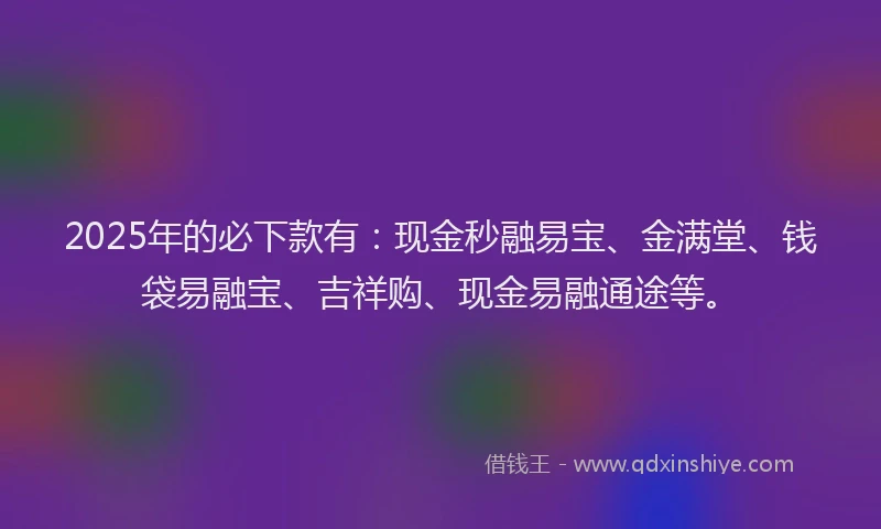 2025年的必下款有：现金秒融易宝、金满堂、钱袋易融宝、吉祥购、现金易融通途等。