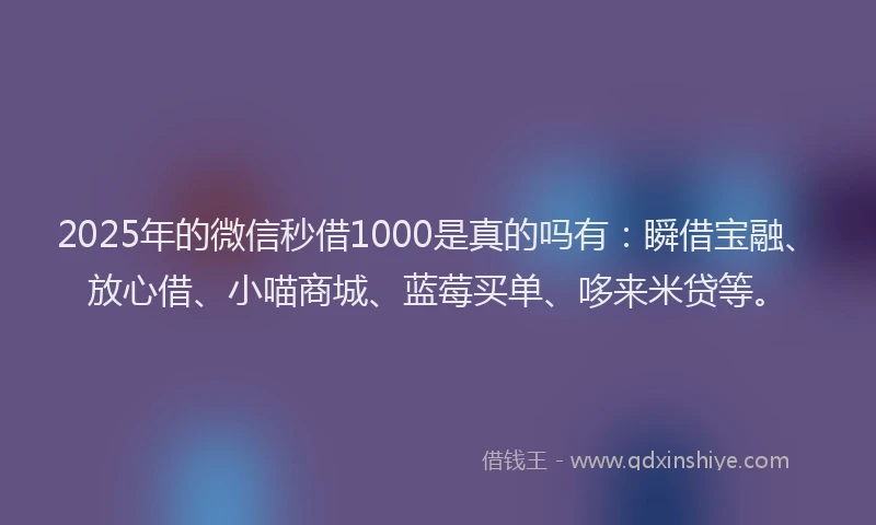 2025年的微信秒借1000是真的吗有：瞬借宝融、放心借、小喵商城、蓝莓买单、哆来米贷等。