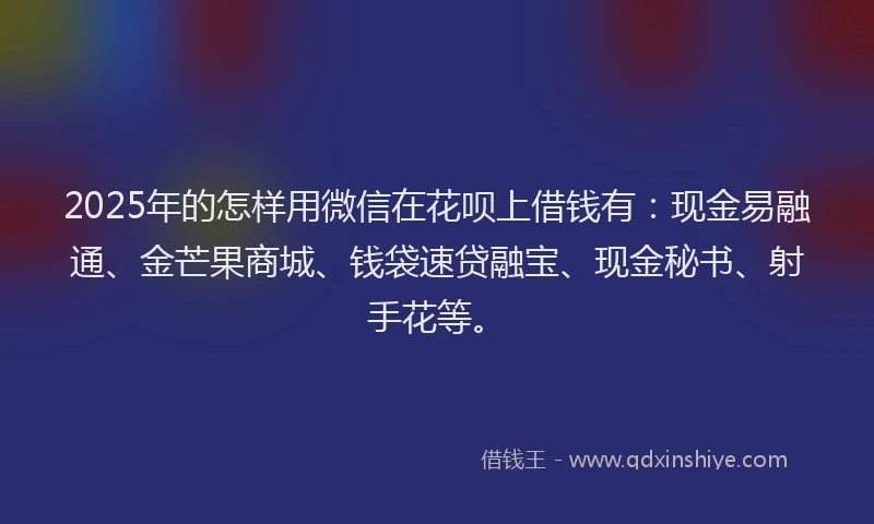 2025年的怎样用微信在花呗上借钱有：现金易融通、金芒果商城、钱袋速贷融宝、现金秘书、射手花等。