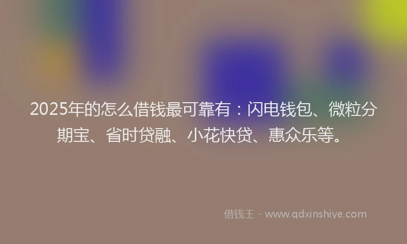 2025年的怎么借钱最可靠有：闪电钱包、微粒分期宝、省时贷融、小花快贷、惠众乐等。