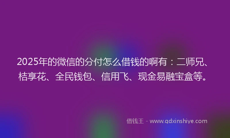 2025年的微信的分付怎么借钱的啊有：二师兄、桔享花、全民钱包、信用飞、现金易融宝盒等。