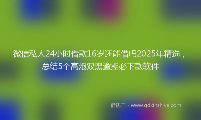 微信私人24小时借款16岁还能借吗2025年精选，总结5个高炮双黑逾期必下款软件