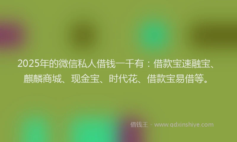 2025年的微信私人借钱一千有：借款宝速融宝、麒麟商城、现金宝、时代花、借款宝易借等。