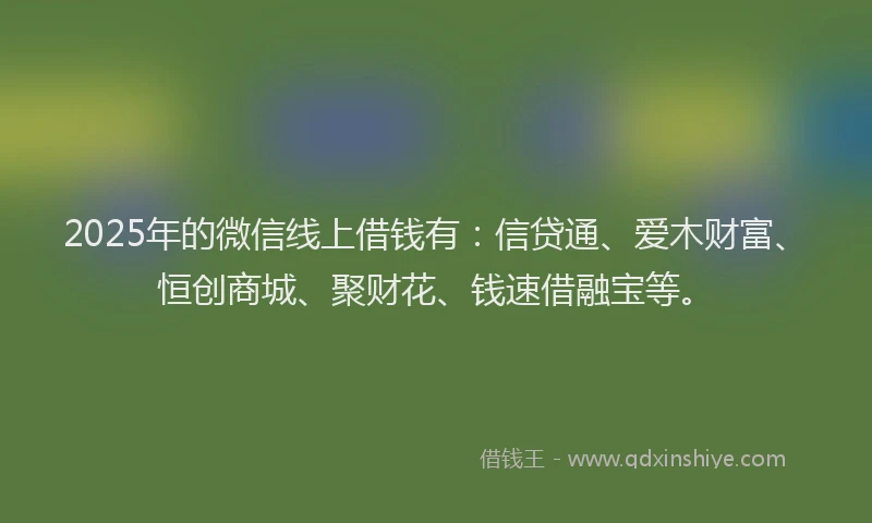 2025年的微信线上借钱有：信贷通、爱木财富、恒创商城、聚财花、钱速借融宝等。