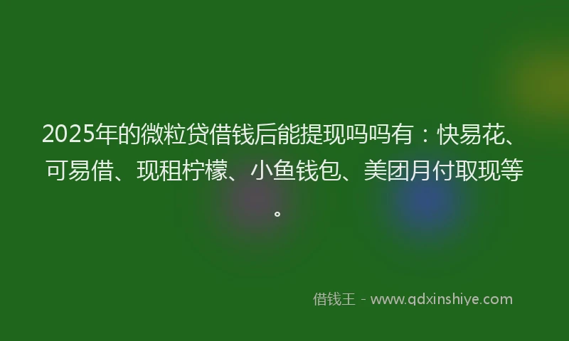 2025年的微粒贷借钱后能提现吗吗有：快易花、可易借、现租柠檬、小鱼钱包、美团月付取现等。