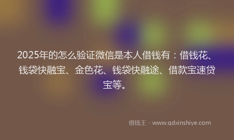 2025年的怎么验证微信是本人借钱有：借钱花、钱袋快融宝、金色花、钱袋快融途、借款宝速贷宝等。