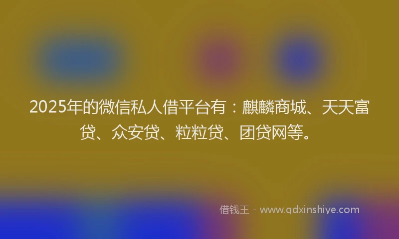 2025年的微信私人借平台有：麒麟商城、天天富贷、众安贷、粒粒贷、团贷网等。