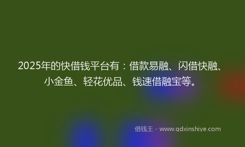 2025年的快借钱平台有：借款易融、闪借快融、小金鱼、轻花优品、钱速借融宝等。