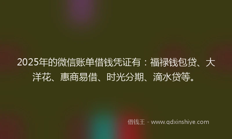 2025年的微信账单借钱凭证有：福禄钱包贷、大洋花、惠商易借、时光分期、滴水贷等。