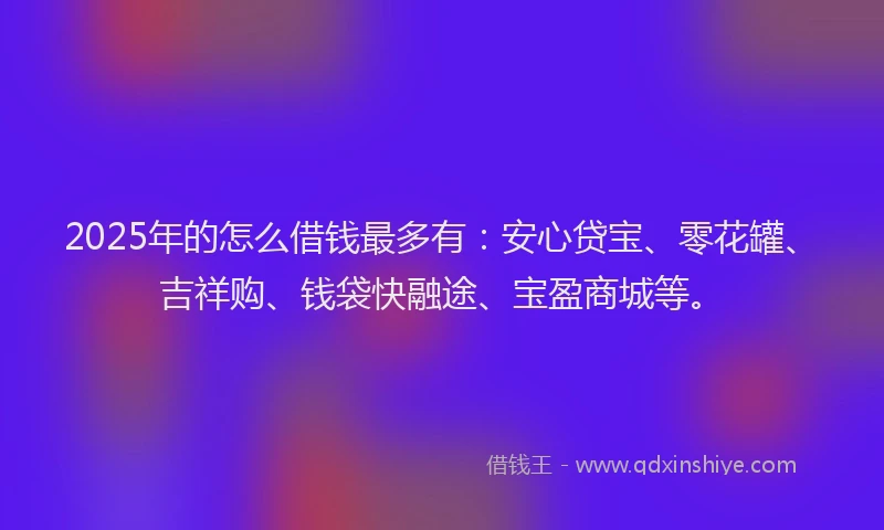 2025年的怎么借钱最多有：安心贷宝、零花罐、吉祥购、钱袋快融途、宝盈商城等。