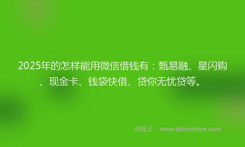 2025年的怎样能用微信借钱有：甄易融、星闪购、现金卡、钱袋快借、贷你无忧贷等。