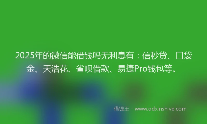 2025年的微信能借钱吗无利息有：信秒贷、口袋金、天浩花、省呗借款、易捷Pro钱包等。