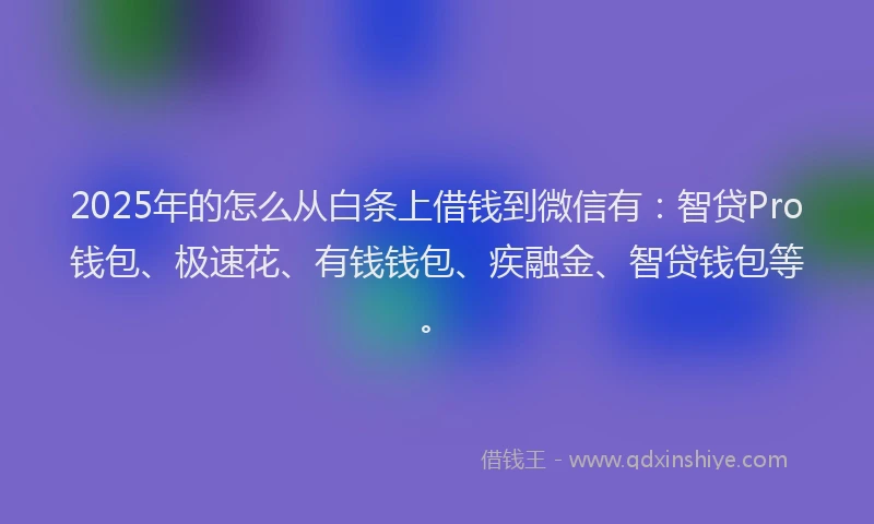 2025年的怎么从白条上借钱到微信有：智贷Pro钱包、极速花、有钱钱包、疾融金、智贷钱包等。