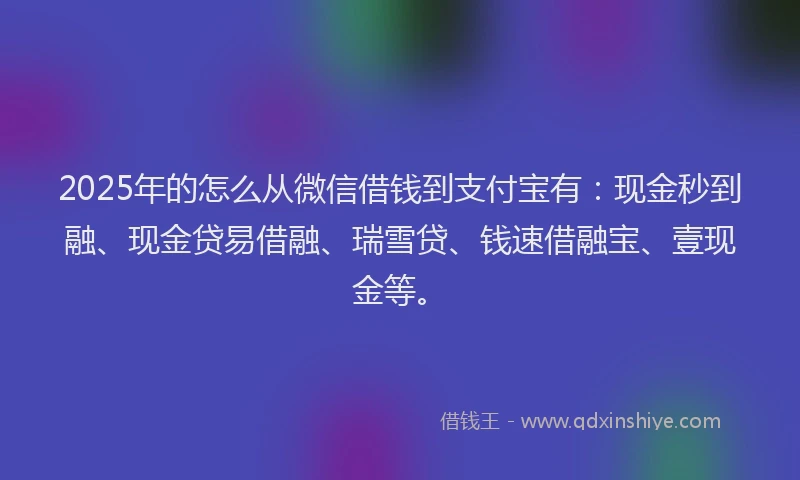 2025年的怎么从微信借钱到支付宝有：现金秒到融、现金贷易借融、瑞雪贷、钱速借融宝、壹现金等。