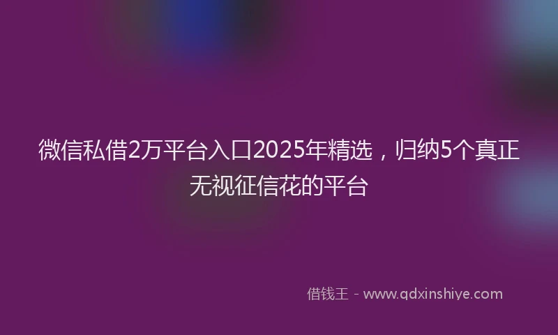 微信私借2万平台入口2025年精选，归纳5个真正无视征信花的平台