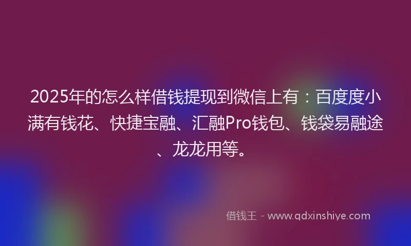 2025年的怎么样借钱提现到微信上有：百度度小满有钱花、快捷宝融、汇融Pro钱包、钱袋易融途、龙龙用等。