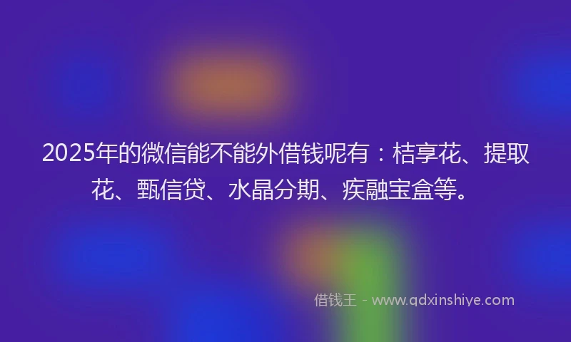 2025年的微信能不能外借钱呢有：桔享花、提取花、甄信贷、水晶分期、疾融宝盒等。