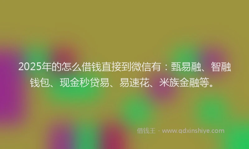 2025年的怎么借钱直接到微信有：甄易融、智融钱包、现金秒贷易、易速花、米族金融等。