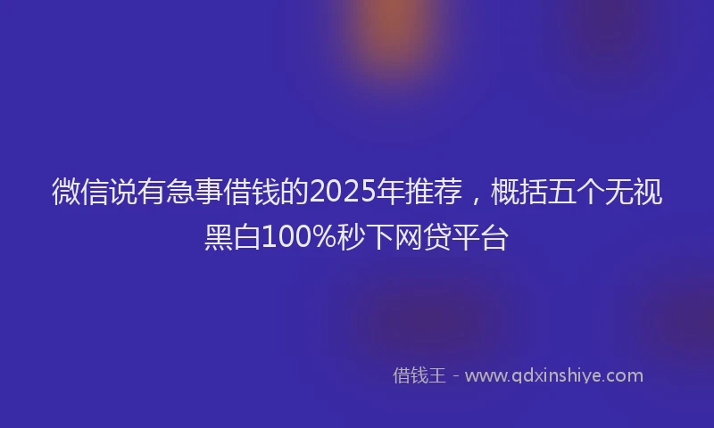 微信说有急事借钱的2025年推荐，概括五个无视黑白100%秒下网贷平台