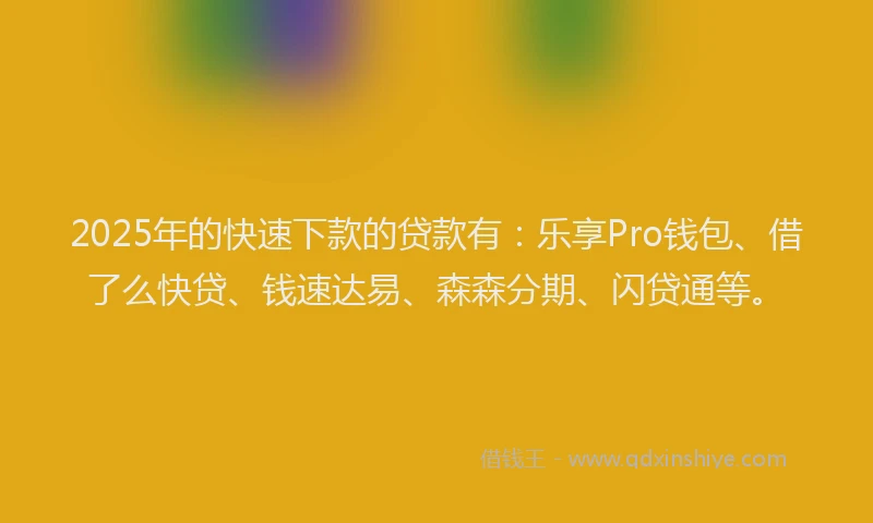 2025年的快速下款的贷款有：乐享Pro钱包、借了么快贷、钱速达易、森森分期、闪贷通等。