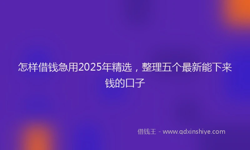 怎样借钱急用2025年精选，整理五个最新能下来钱的口子