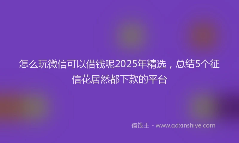 怎么玩微信可以借钱呢2025年精选，总结5个征信花居然都下款的平台