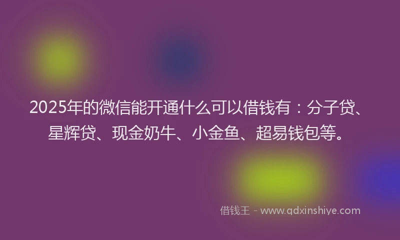 2025年的微信能开通什么可以借钱有：分子贷、星辉贷、现金奶牛、小金鱼、超易钱包等。