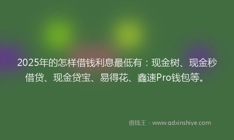 2025年的怎样借钱利息最低有：现金树、现金秒借贷、现金贷宝、易得花、鑫速Pro钱包等。