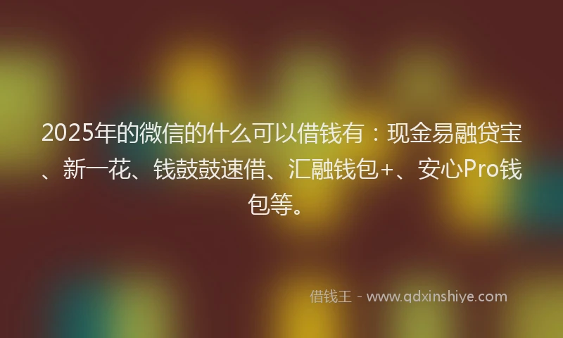 2025年的微信的什么可以借钱有：现金易融贷宝、新一花、钱鼓鼓速借、汇融钱包+、安心Pro钱包等。