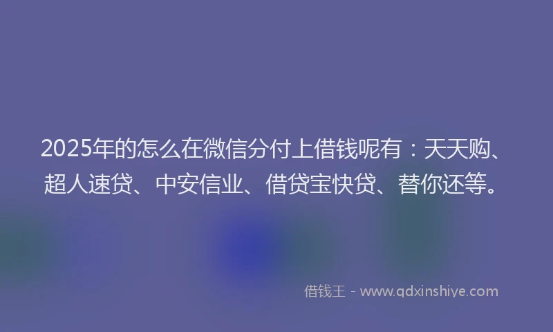 2025年的怎么在微信分付上借钱呢有：天天购、超人速贷、中安信业、借贷宝快贷、替你还等。