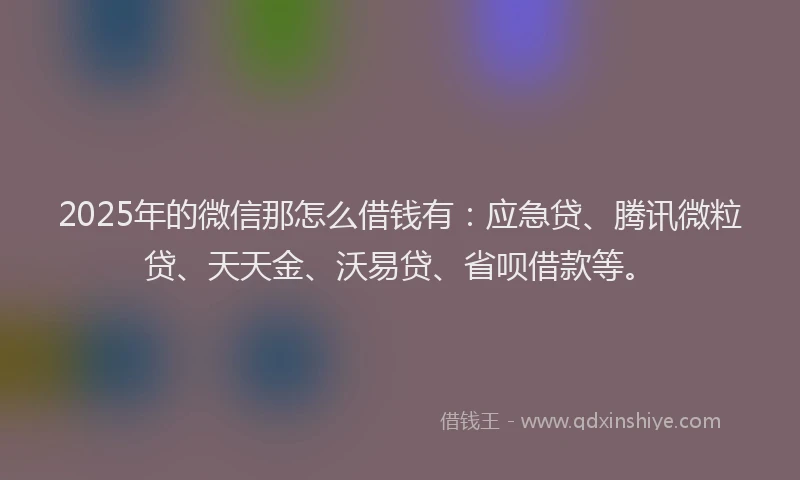 2025年的微信那怎么借钱有：应急贷、腾讯微粒贷、天天金、沃易贷、省呗借款等。