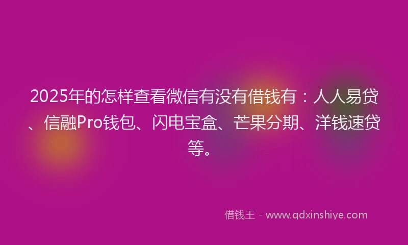 2025年的怎样查看微信有没有借钱有：人人易贷、信融Pro钱包、闪电宝盒、芒果分期、洋钱速贷等。