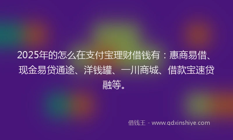 2025年的怎么在支付宝理财借钱有：惠商易借、现金易贷通途、洋钱罐、一川商城、借款宝速贷融等。