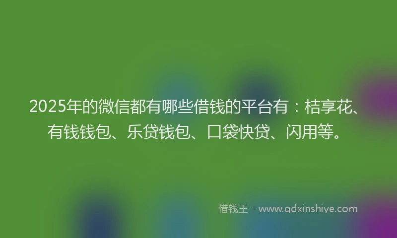 2025年的微信都有哪些借钱的平台有：桔享花、有钱钱包、乐贷钱包、口袋快贷、闪用等。