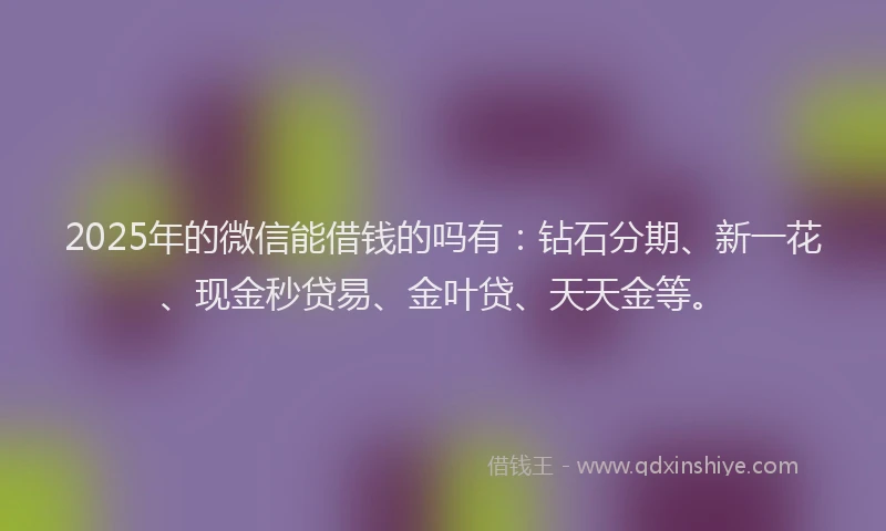 2025年的微信能借钱的吗有：钻石分期、新一花、现金秒贷易、金叶贷、天天金等。