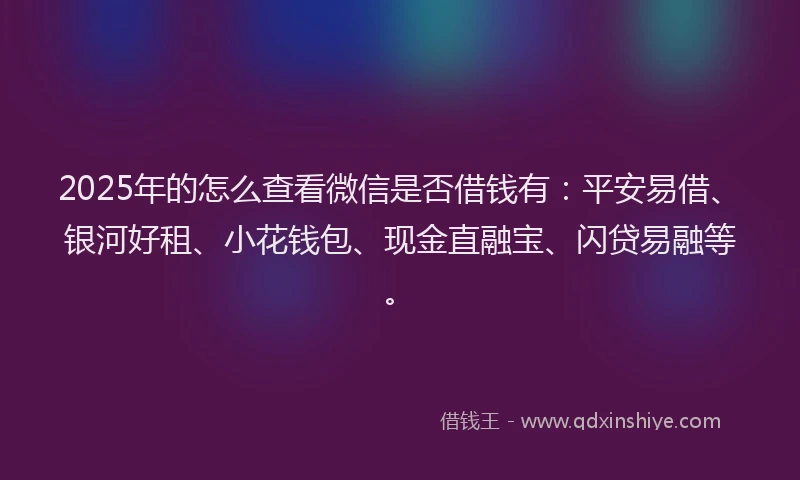 2025年的怎么查看微信是否借钱有：平安易借、银河好租、小花钱包、现金直融宝、闪贷易融等。