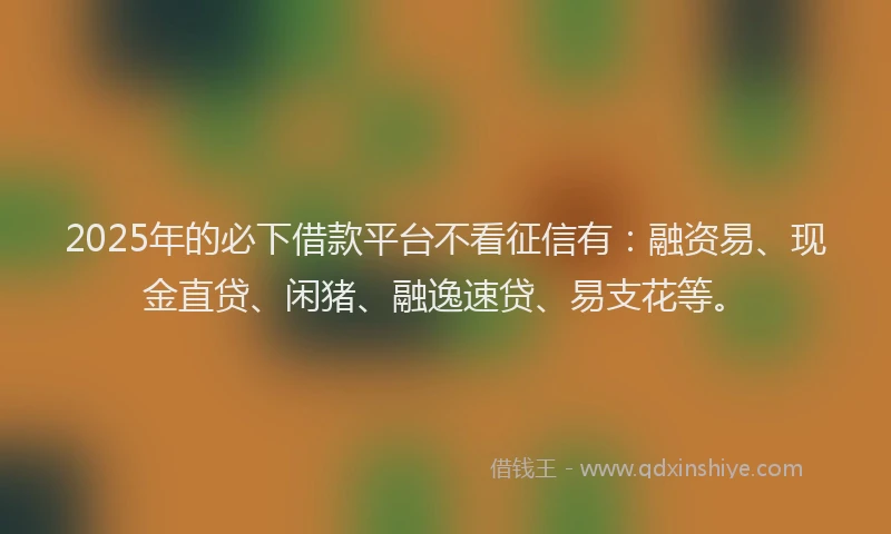 2025年的必下借款平台不看征信有：融资易、现金直贷、闲猪、融逸速贷、易支花等。