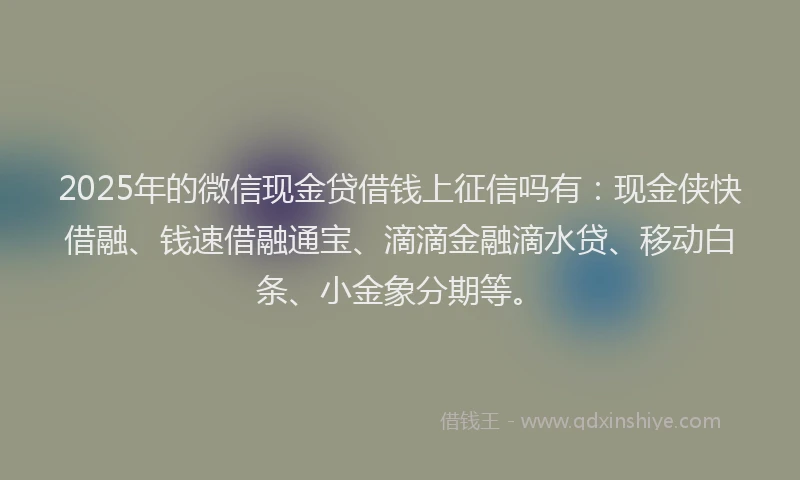 2025年的微信现金贷借钱上征信吗有：现金侠快借融、钱速借融通宝、滴滴金融滴水贷、移动白条、小金象分期等。