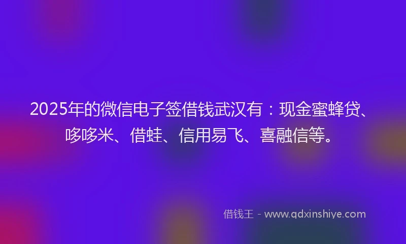 2025年的微信电子签借钱武汉有：现金蜜蜂贷、哆哆米、借蛙、信用易飞、喜融信等。